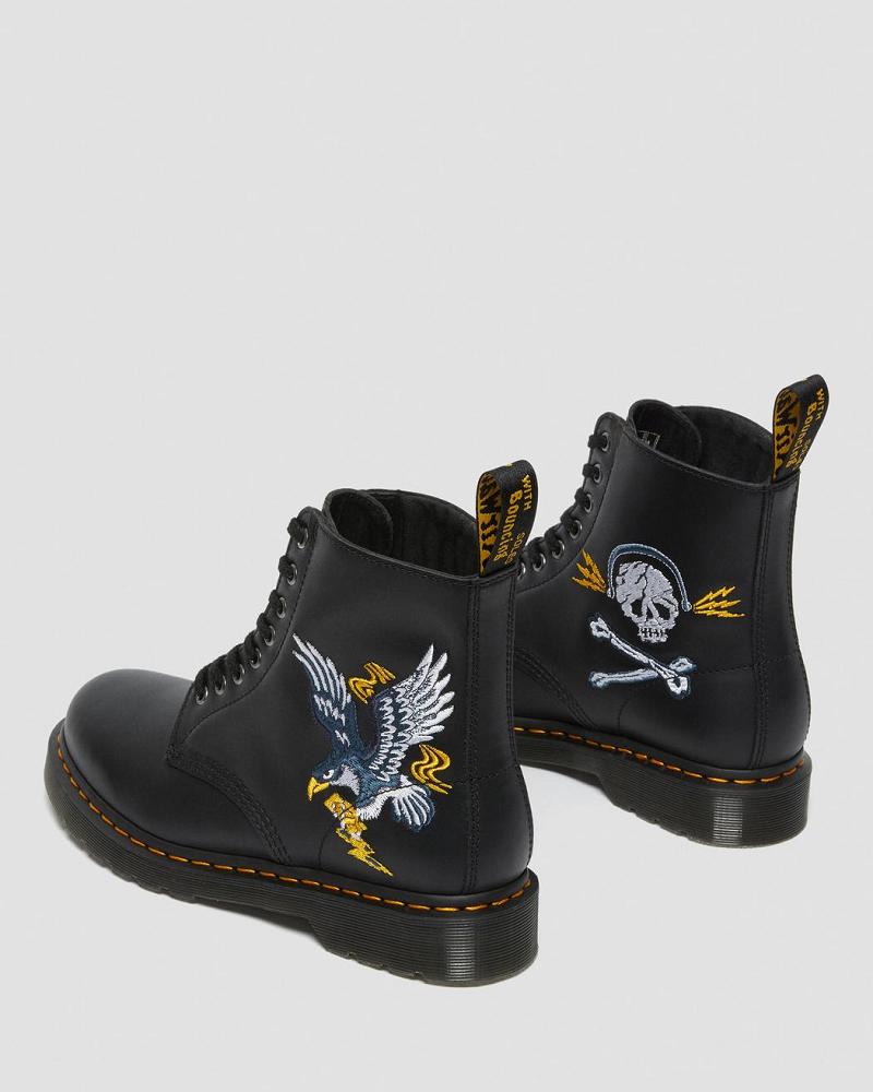 Black Women's Dr Martens 1460 Souvenir Embroidered Leather Ankle Boots | CA 20LIS